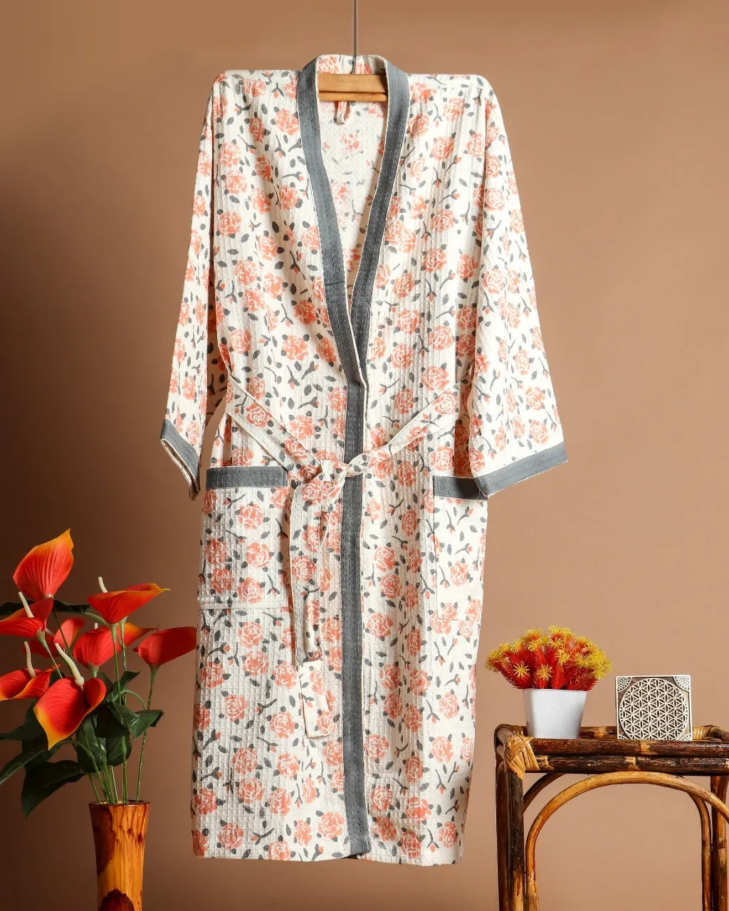 Rose Jaal Print Waffle Cotton Bathrobe (BROB05)