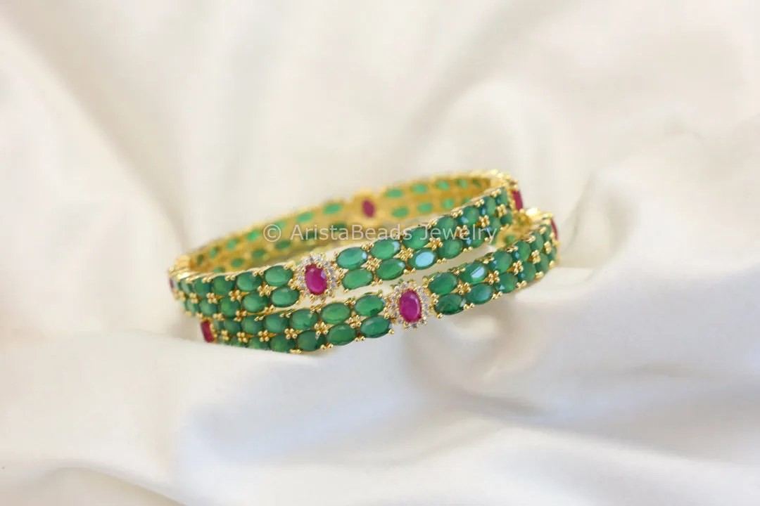 Ruby Green CZ Bangles ( Set of 2)