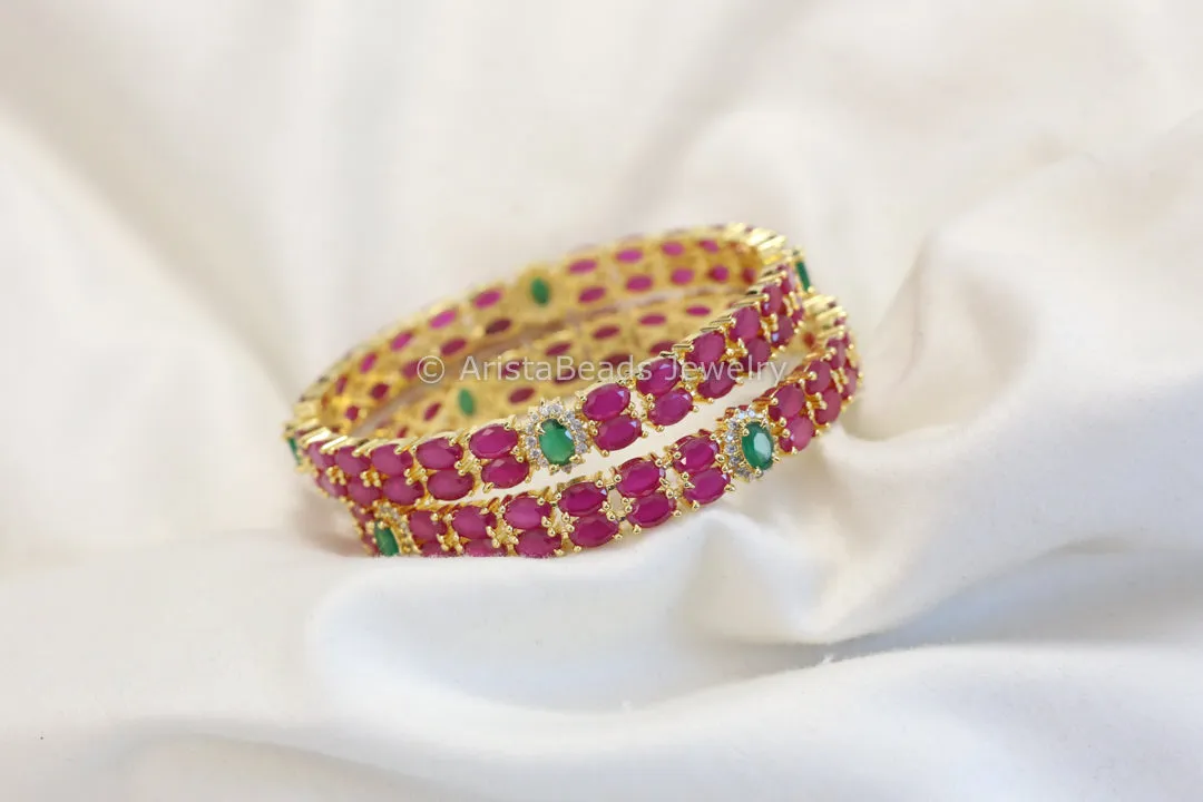 Ruby Green CZ Bangles ( Set of 2)