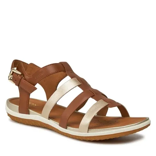 SANDALI GEOX DONNA D S.VEGA A - NAPPA+SINT.PERL.  COGNAC/LT GOLD D72R6A 085NF C6N2L