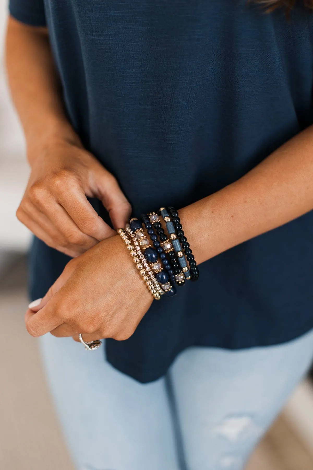 Set For Success Beaded Bracelet Set- Navy