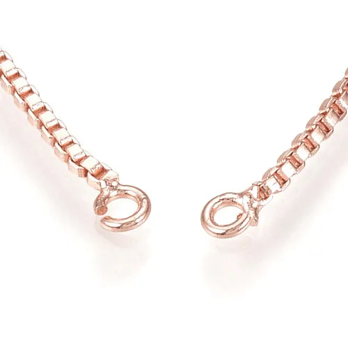 Slider Bracelets, Brass, Box Chain, Adjustable, With Cubic Zirconia, Rose Gold, 24cm