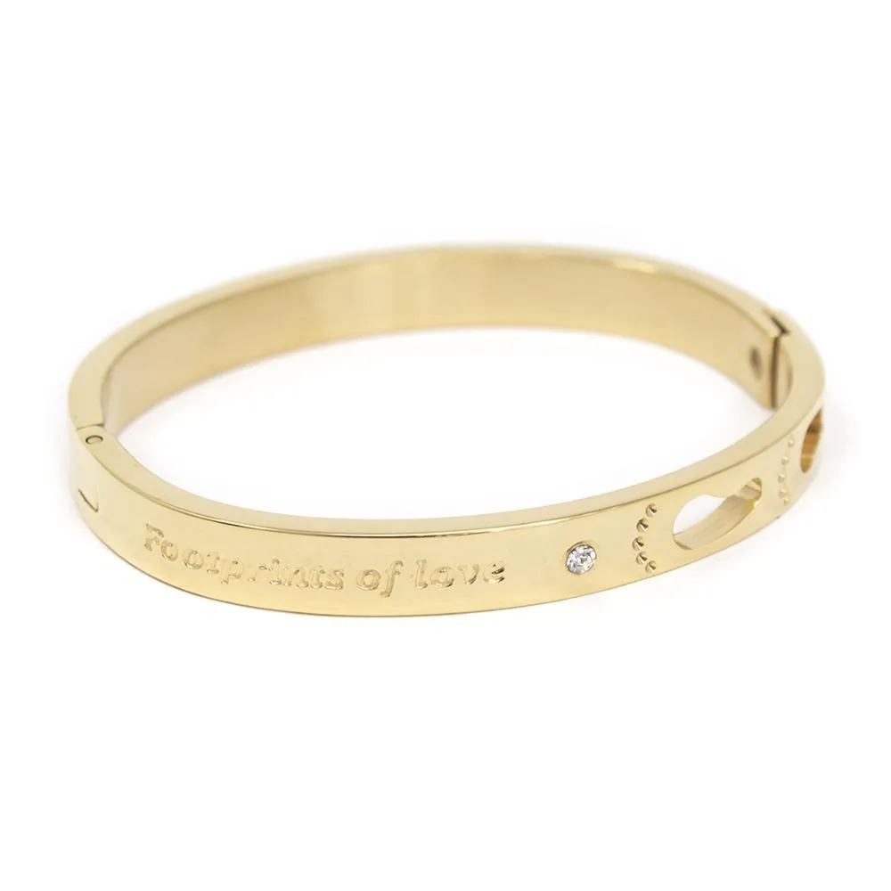 Stainless St Kids Bangle Footprints Gold Pl