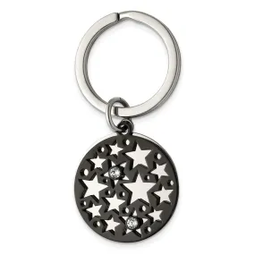 Stainless Steel & Crystal, Polished & Black Plated 2 Pc Star Key Chain