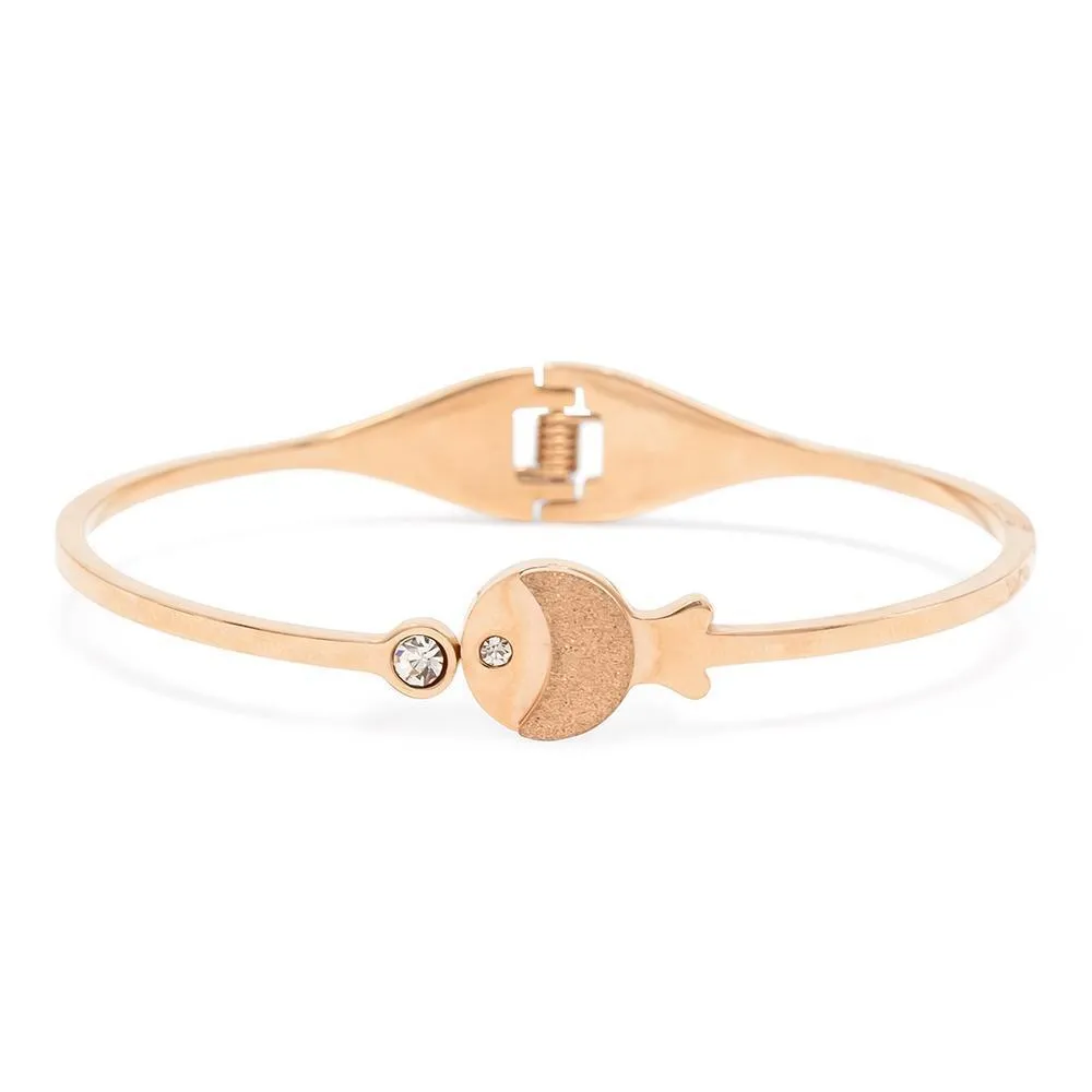 Stainless Steel Bangle Fish Crystal Rose Gold Plated