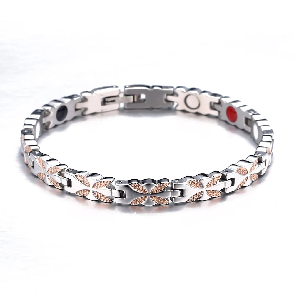 Stainless Steel Rose Gold Magnetic Therapy Germanium Bracelet