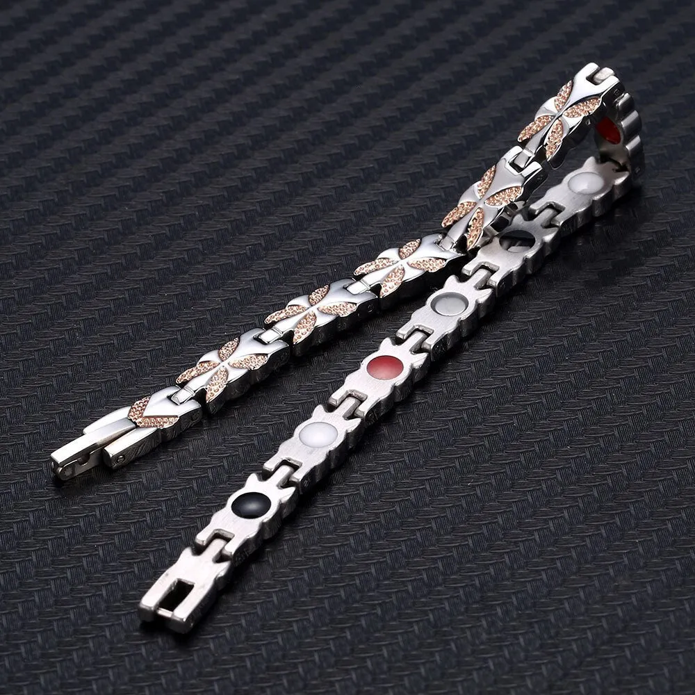 Stainless Steel Rose Gold Magnetic Therapy Germanium Bracelet