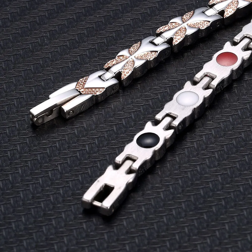 Stainless Steel Rose Gold Magnetic Therapy Germanium Bracelet