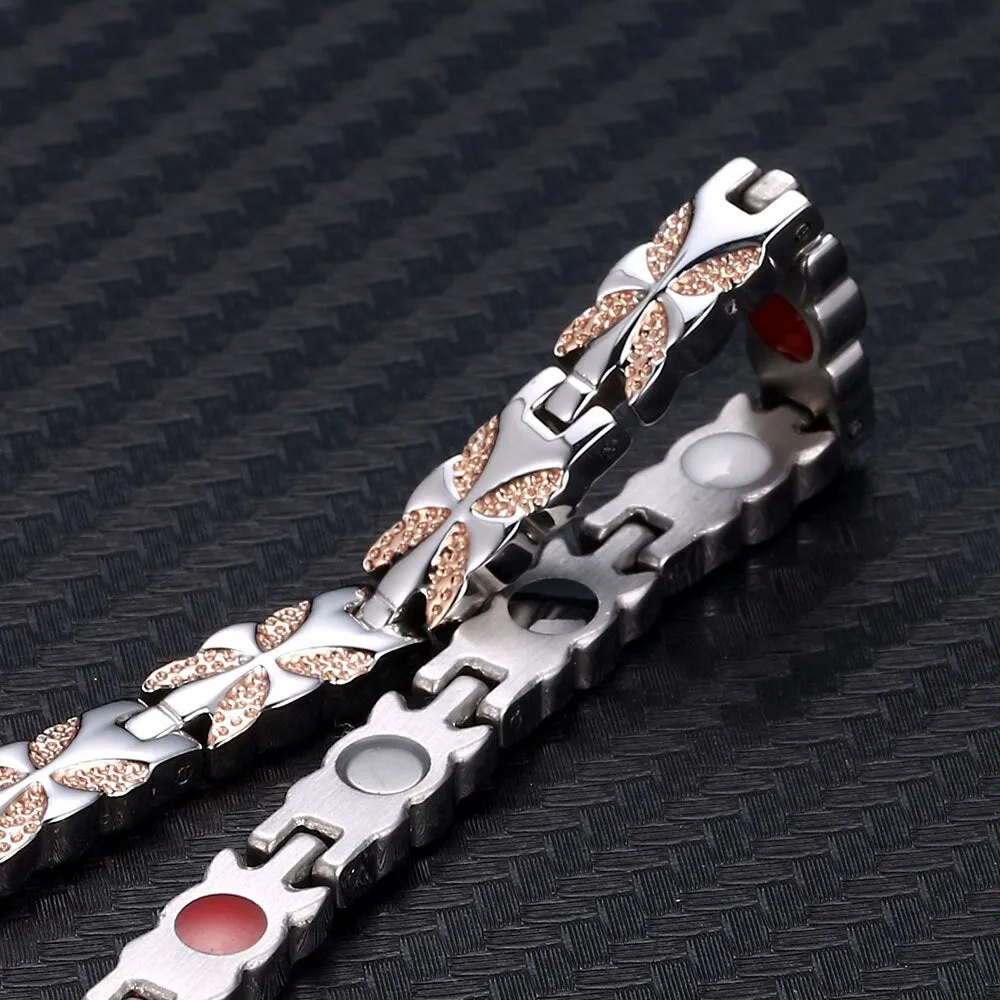 Stainless Steel Rose Gold Magnetic Therapy Germanium Bracelet