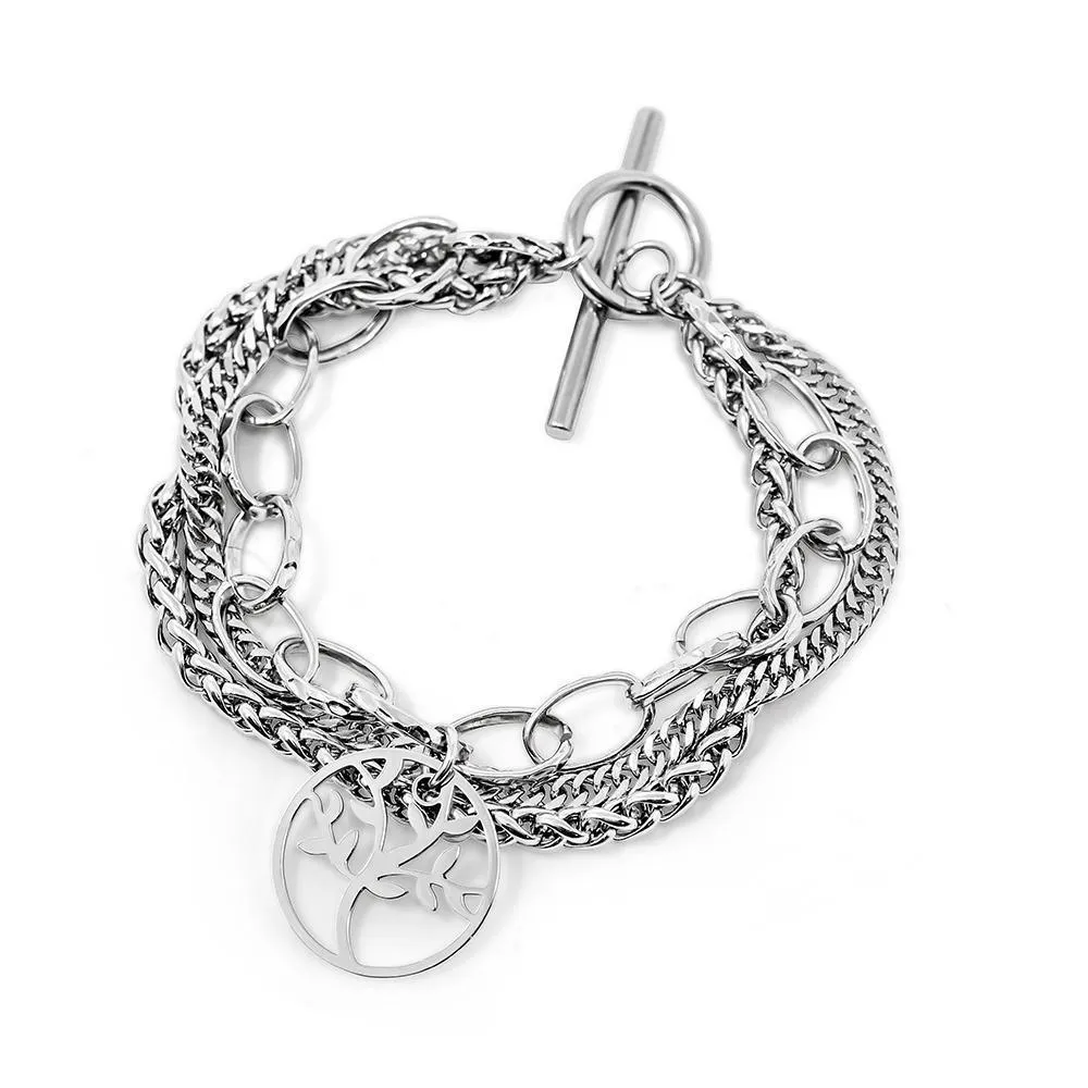 Stainless Steel Tree of Life Bracelet Three Strand