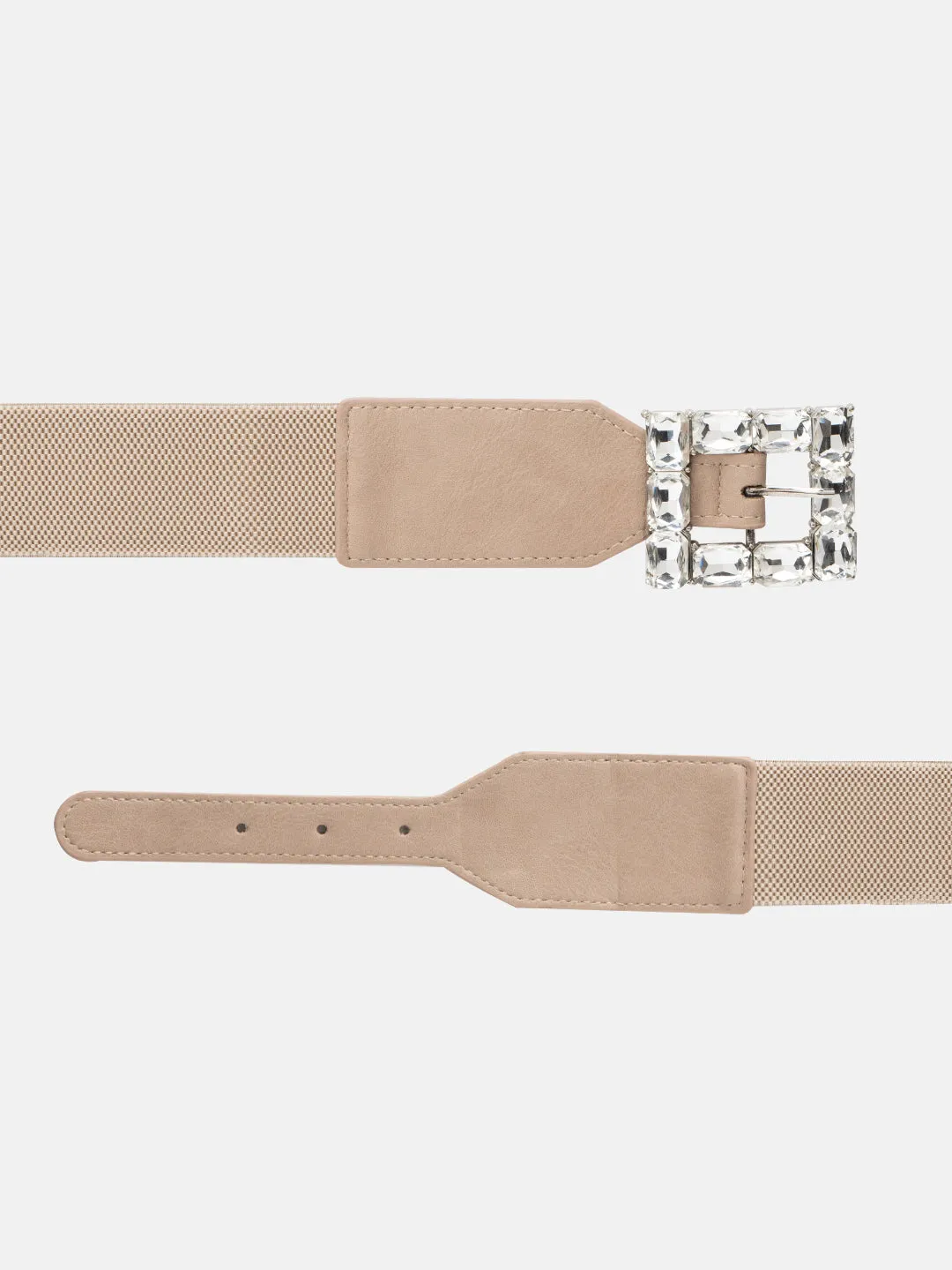 Stone Embellished Stretch Buckle Belt