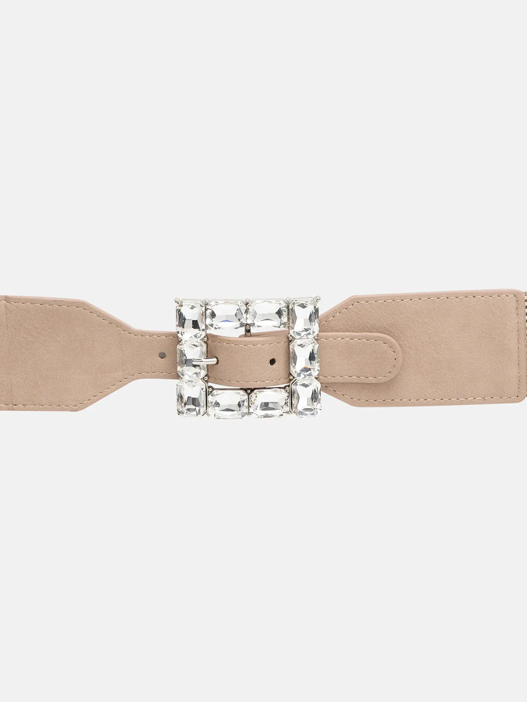 Stone Embellished Stretch Buckle Belt