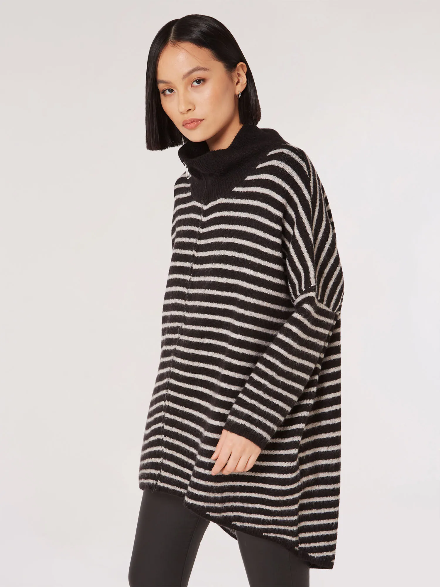 Stripe Knitted Longline Zip Jumper | Apricot Clothing