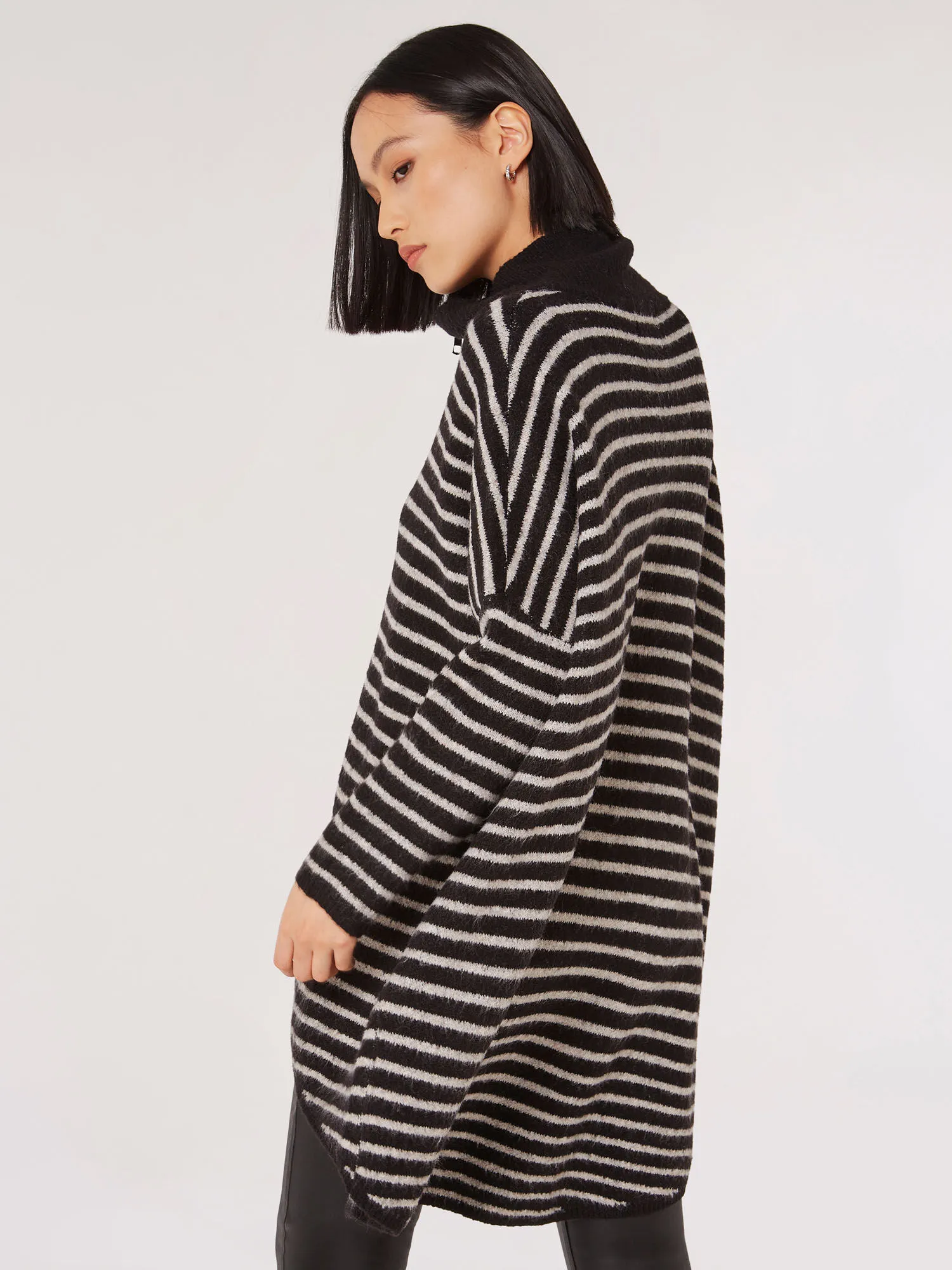 Stripe Knitted Longline Zip Jumper | Apricot Clothing