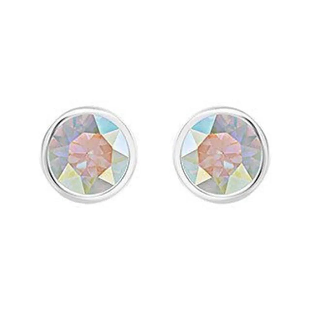 Swarovski Aurora Borealis Crystal Solitaire Studs Pierced Earrings Rhodium #5101343