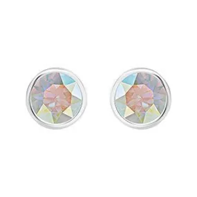 Swarovski Aurora Borealis Crystal Solitaire Studs Pierced Earrings Rhodium #5101343