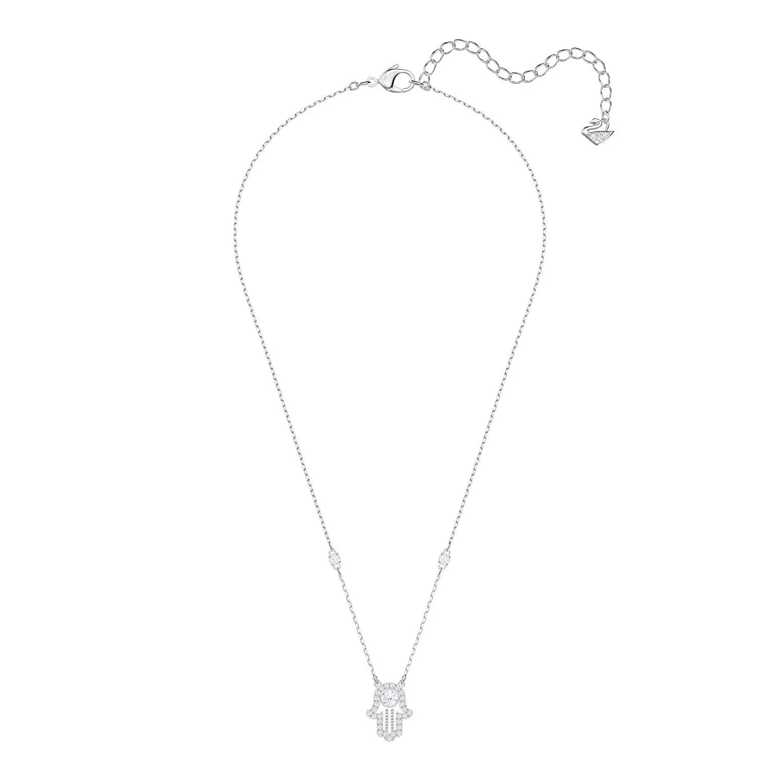 Swarovski Clear Crystal LUCKILY HAMSA Hand Necklace, Rhodium -5429731