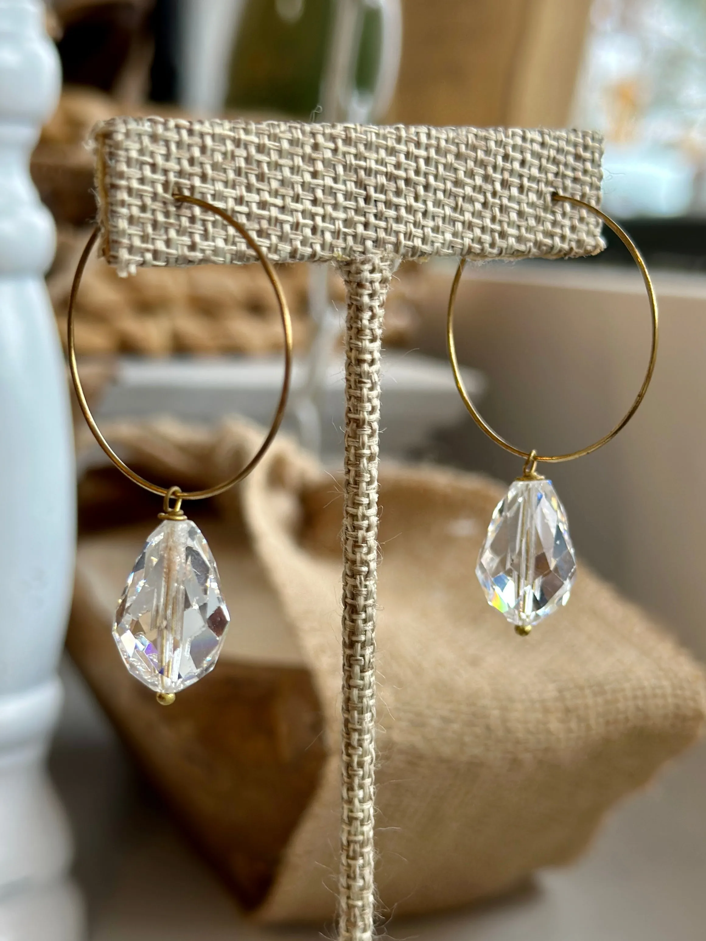 Swarovski Crystal Drop On Gold Small Hoop Earrings