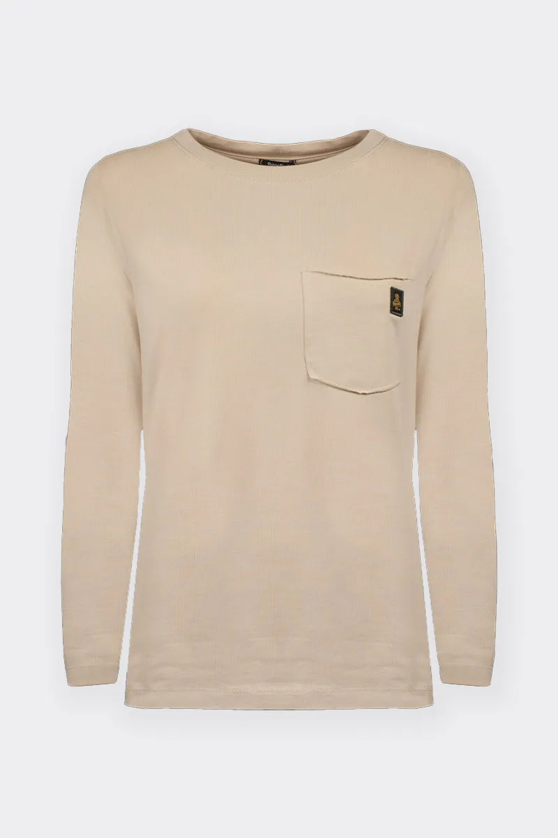 T-SHIRT BEIGE MANICA LUNGA CON TASCHINO