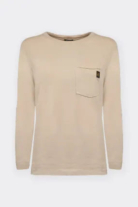 T-SHIRT BEIGE MANICA LUNGA CON TASCHINO