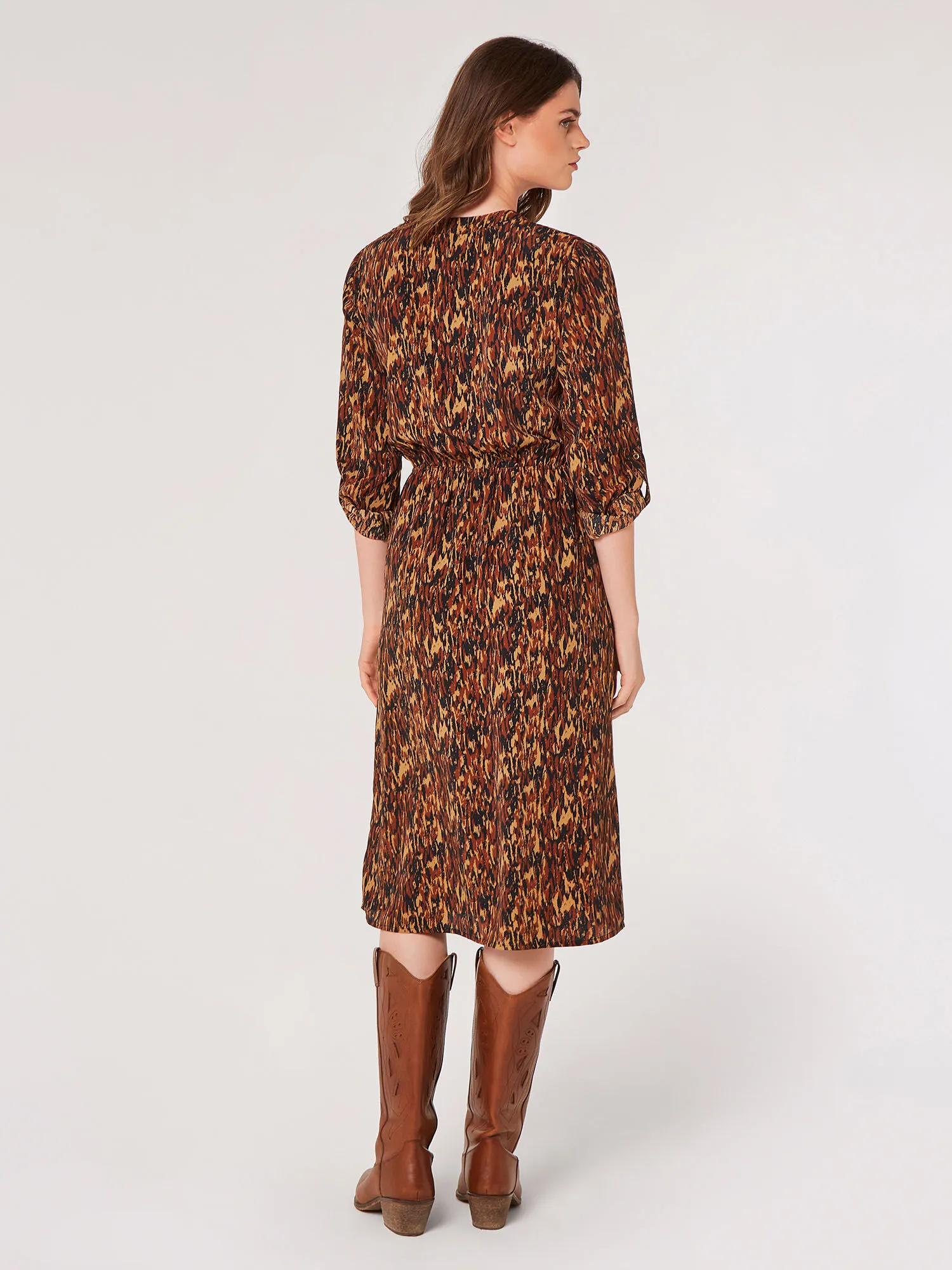 Texture Print Zip Midi Dress | Apricot Clothing