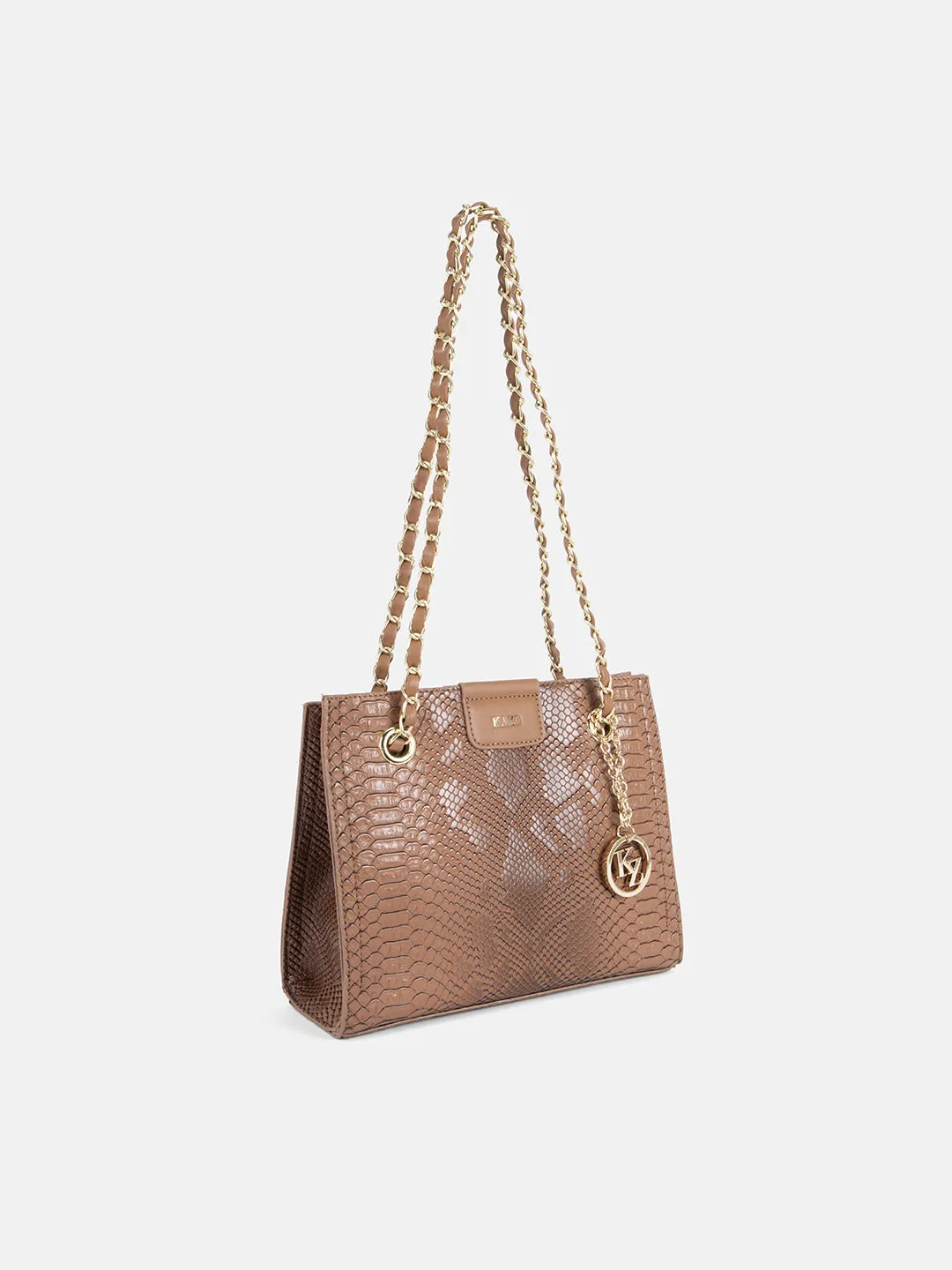 Textured Handbag With Metal Strap