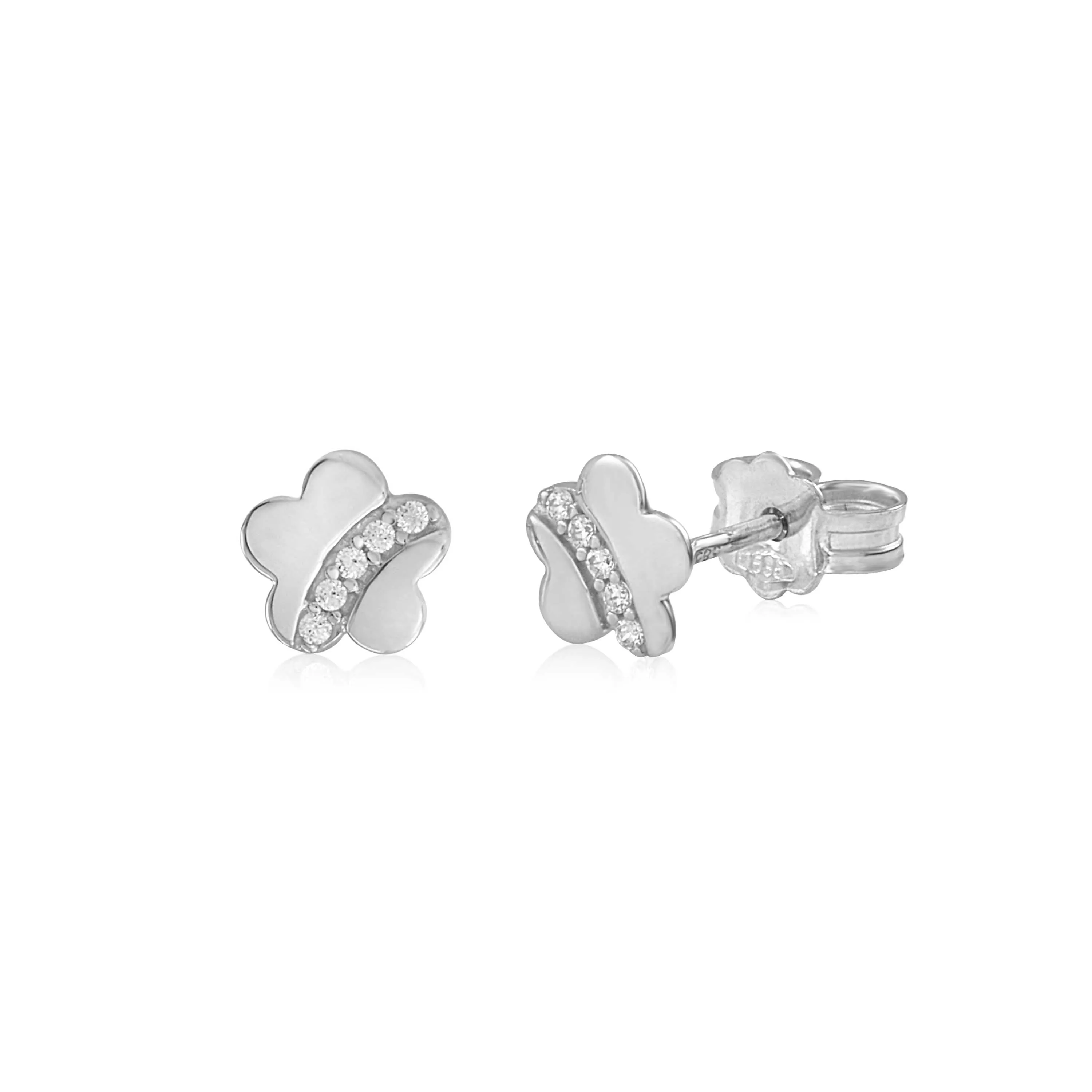 UNICORNJ 14K White and Yellow Gold Children's Kids Flower Post Earrings with CZ's Italy