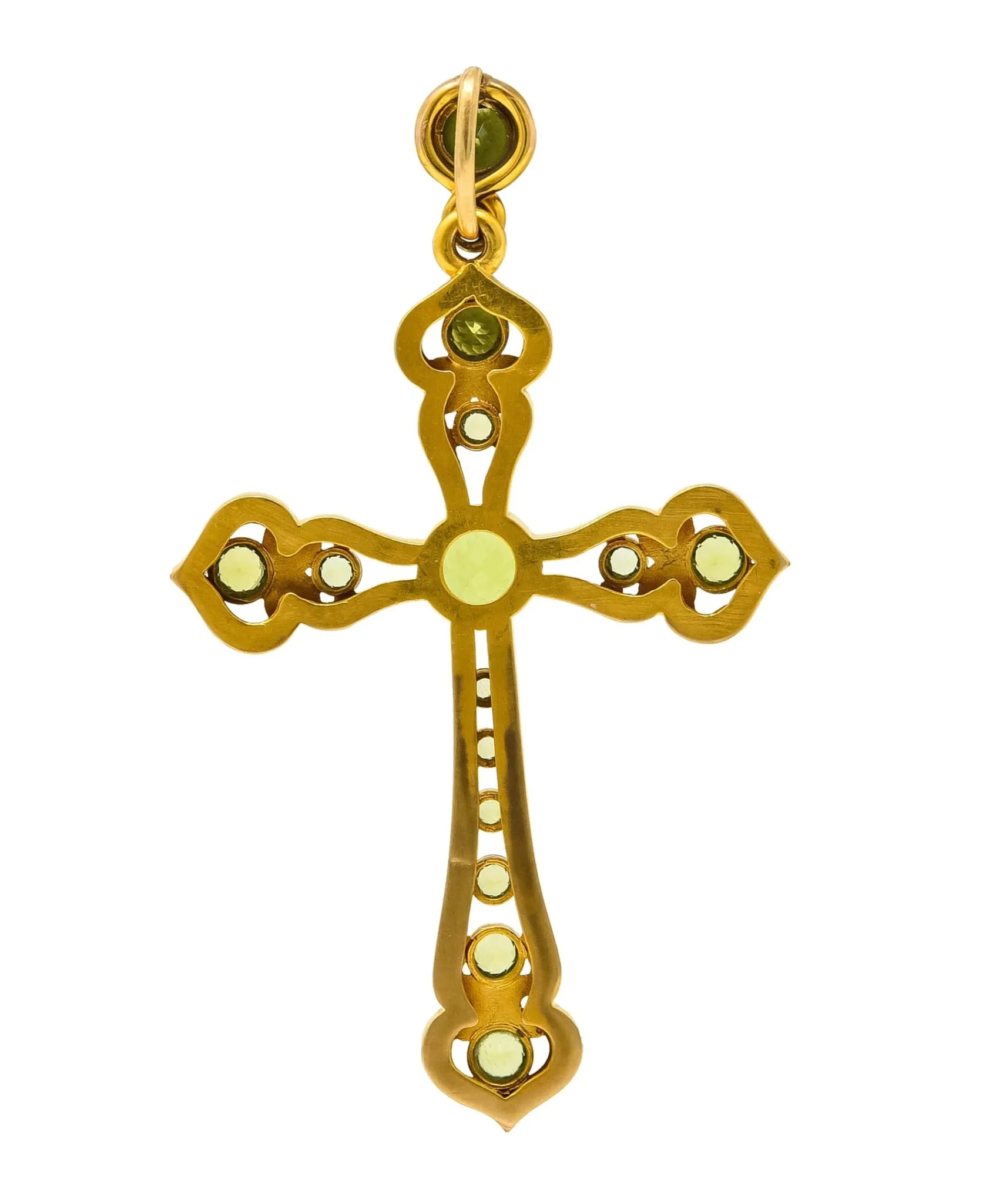 Unisex Victorian Peridot Diamond 14 Karat Gold Celtic Cross Pendant