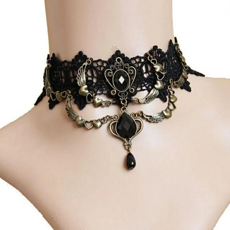 Unleash Your Inner Vampire with Victorian Gothic Red Rhinestone Charms Vampire Maxi Necklace Choker