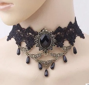 Unleash Your Inner Vampire with Victorian Gothic Red Rhinestone Charms Vampire Maxi Necklace Choker