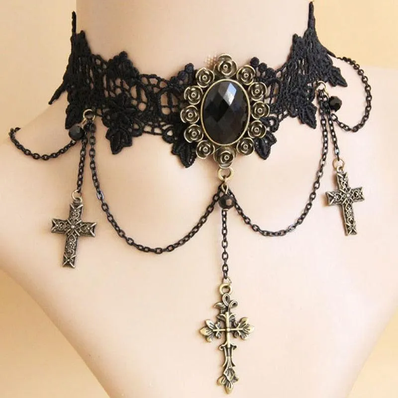 Unleash Your Inner Vampire with Victorian Gothic Red Rhinestone Charms Vampire Maxi Necklace Choker