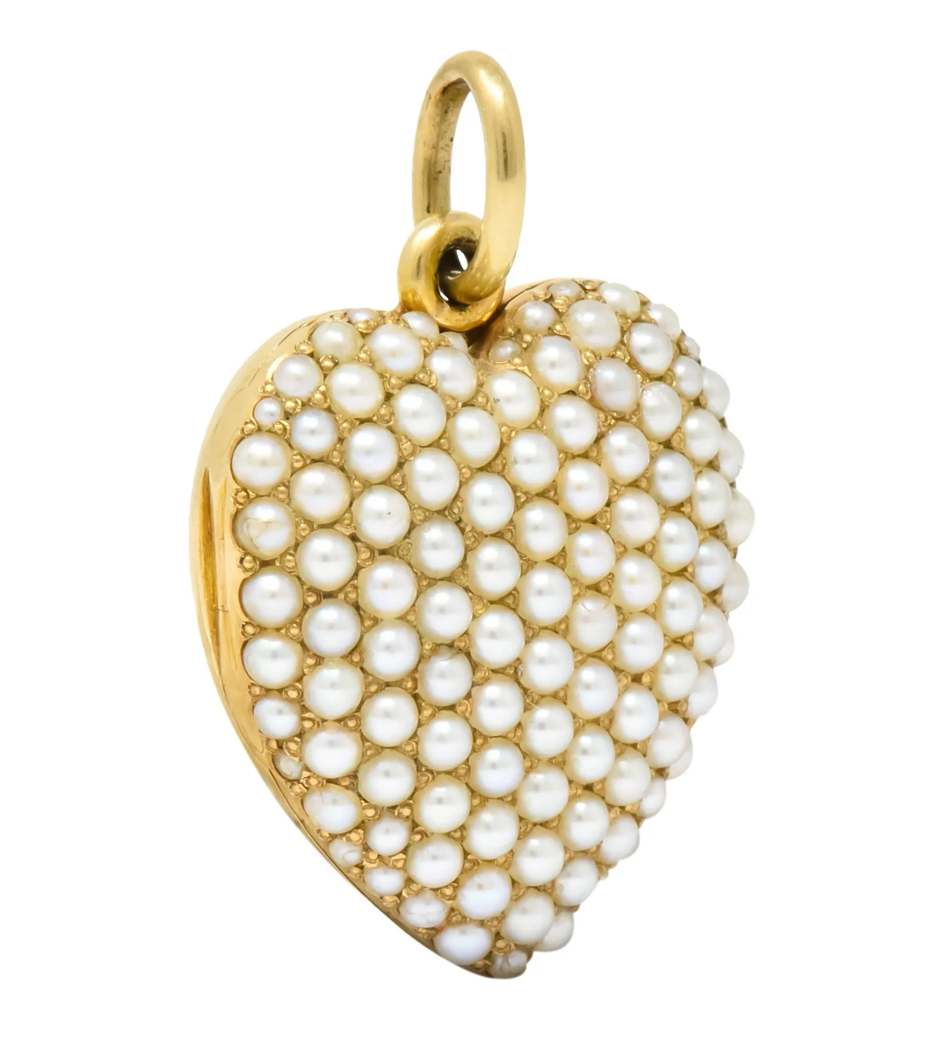 Victorian 14 Karat Yellow Gold Seed Pearl Heart Locket Pendant