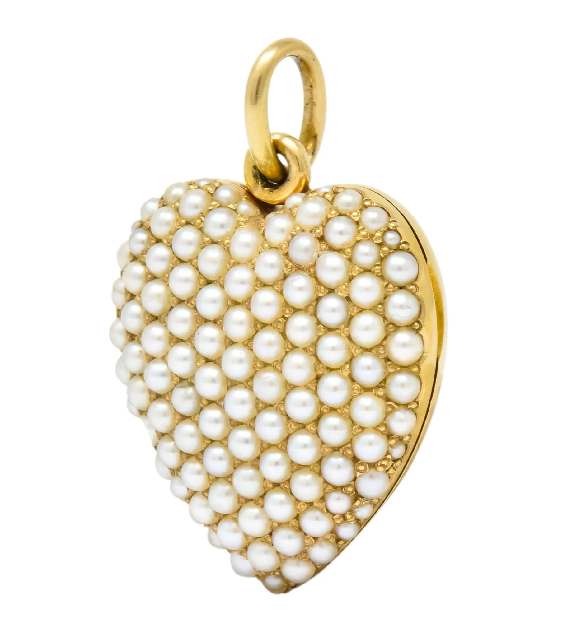 Victorian 14 Karat Yellow Gold Seed Pearl Heart Locket Pendant