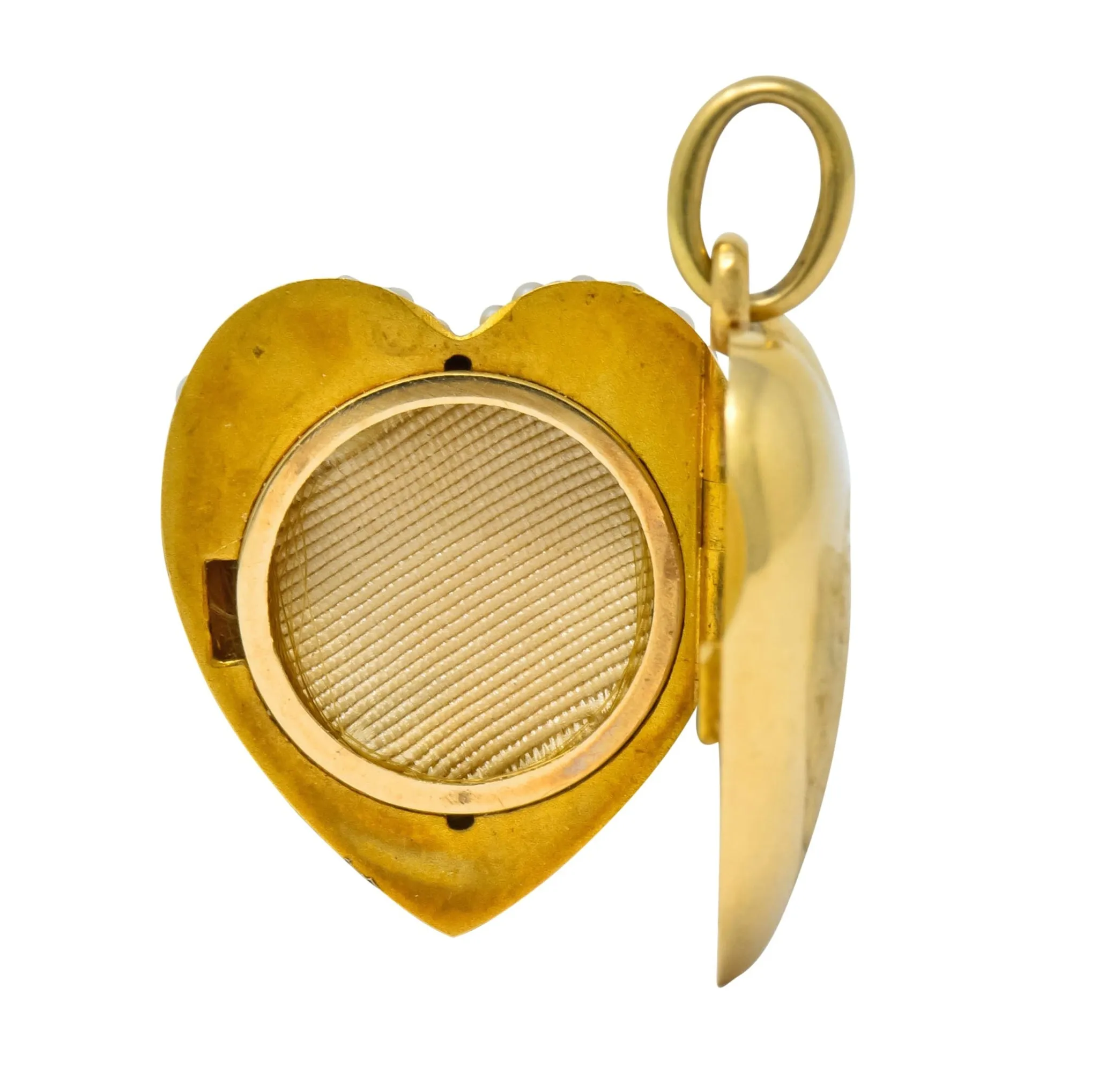 Victorian 14 Karat Yellow Gold Seed Pearl Heart Locket Pendant