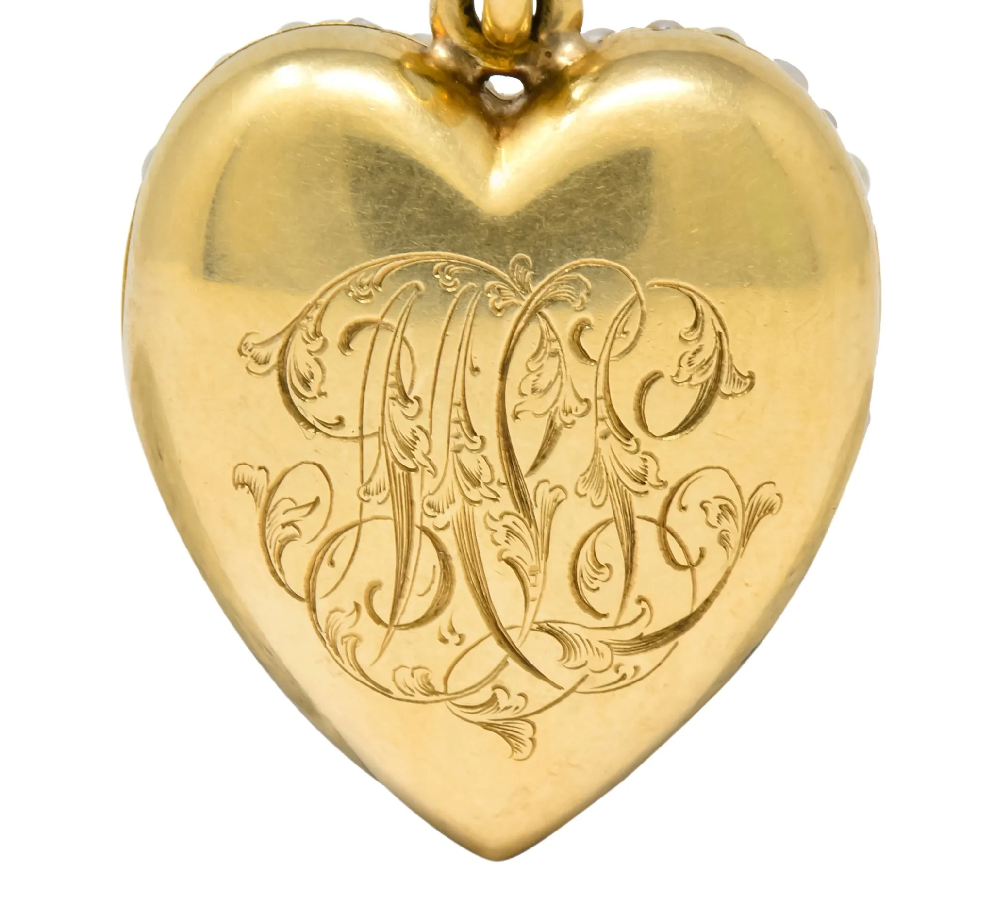 Victorian 14 Karat Yellow Gold Seed Pearl Heart Locket Pendant