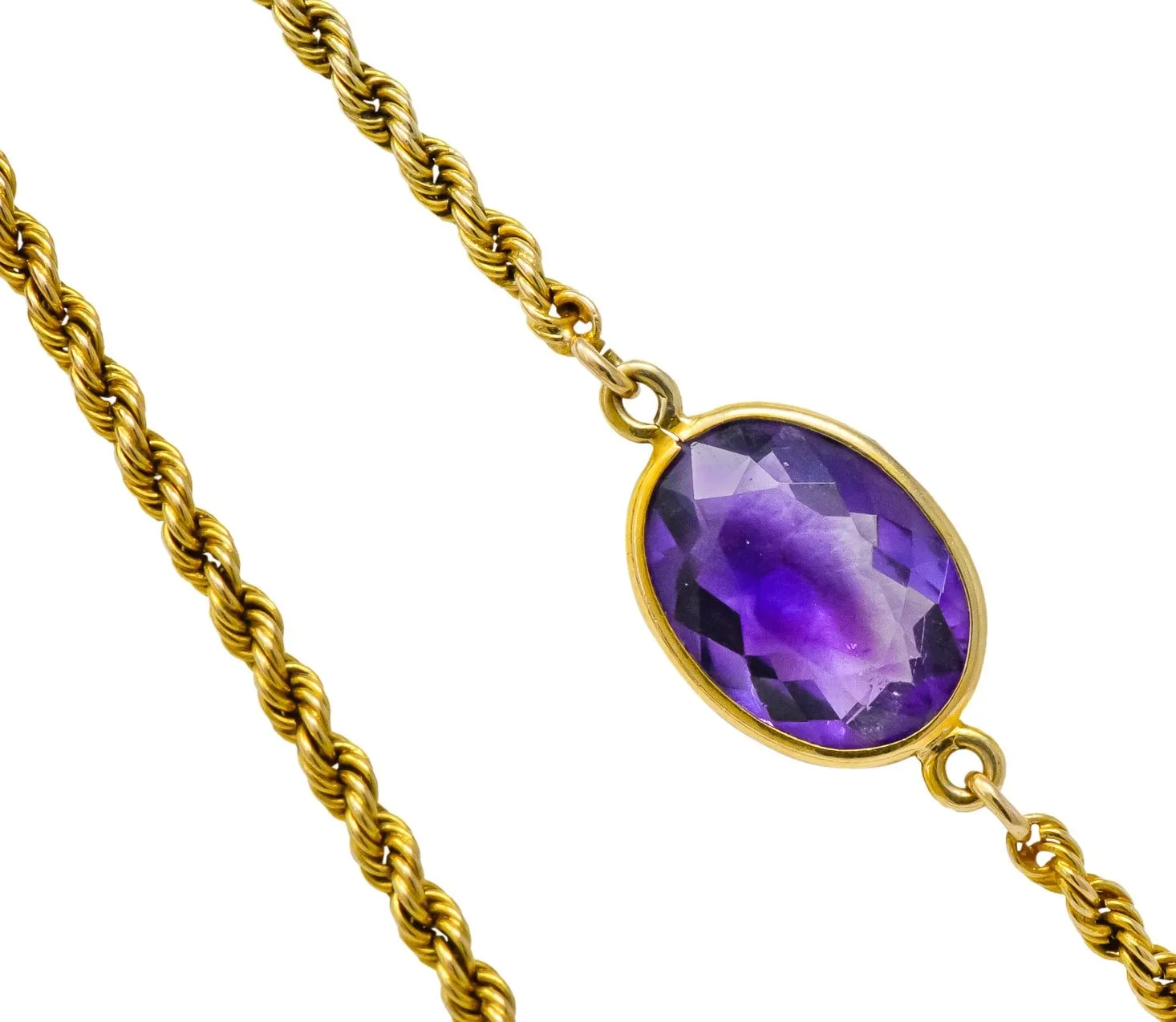 Victorian 50.00 CTW Amethyst 14 Karat Gold 64 Inch Station Necklace