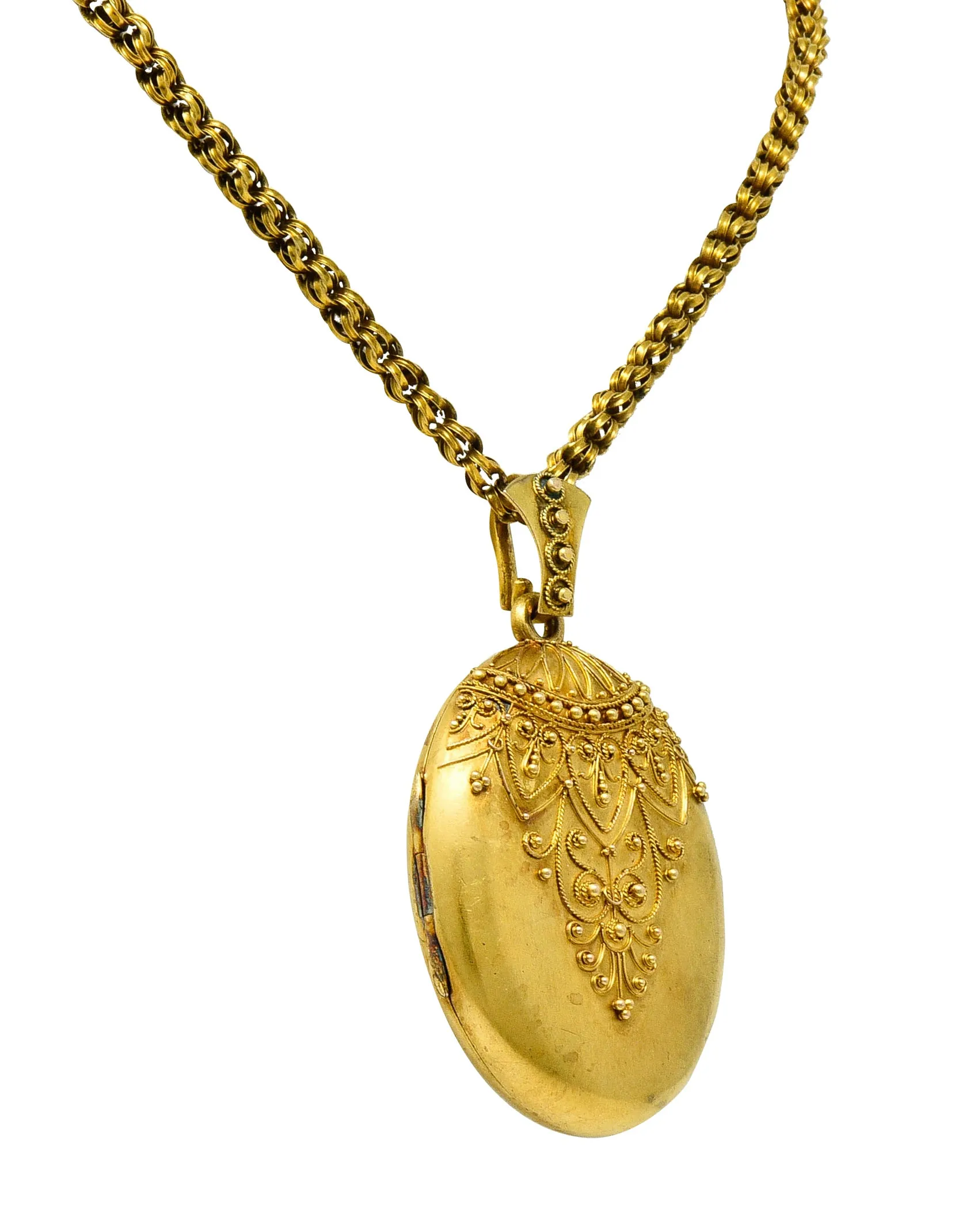 Victorian Etruscan Revival 14 & 18 Karat Gold Locket Necklace