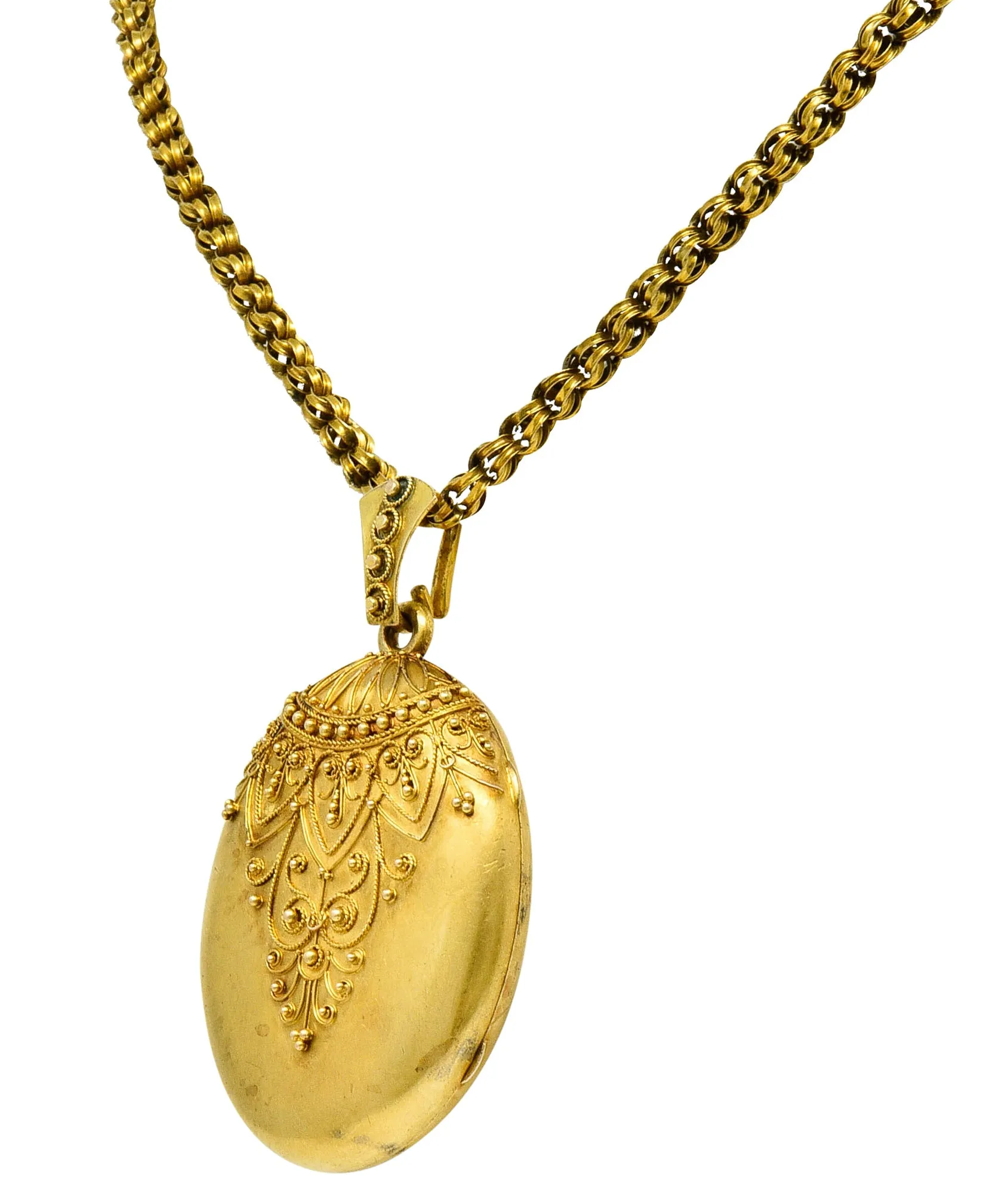 Victorian Etruscan Revival 14 & 18 Karat Gold Locket Necklace