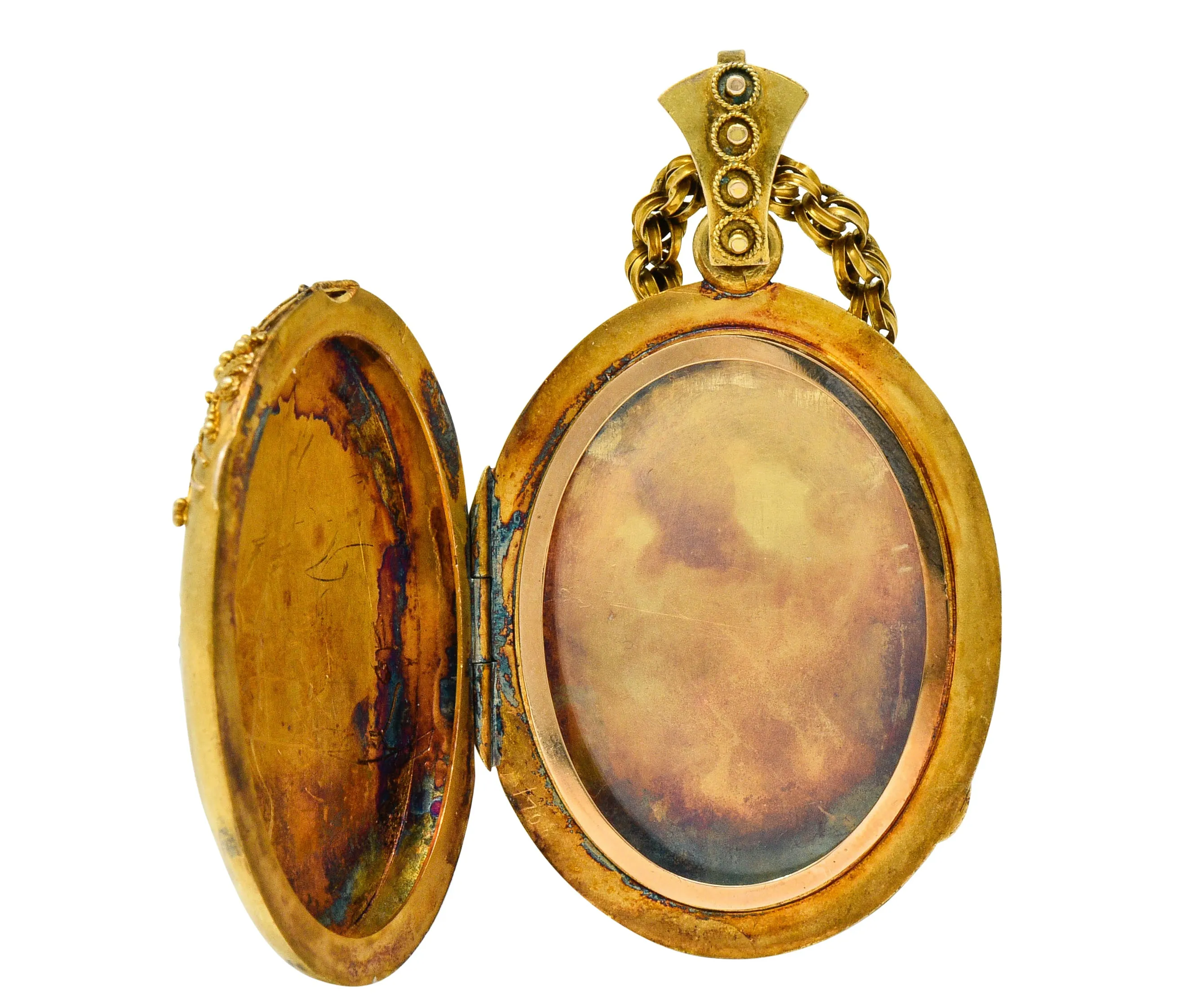 Victorian Etruscan Revival 14 & 18 Karat Gold Locket Necklace