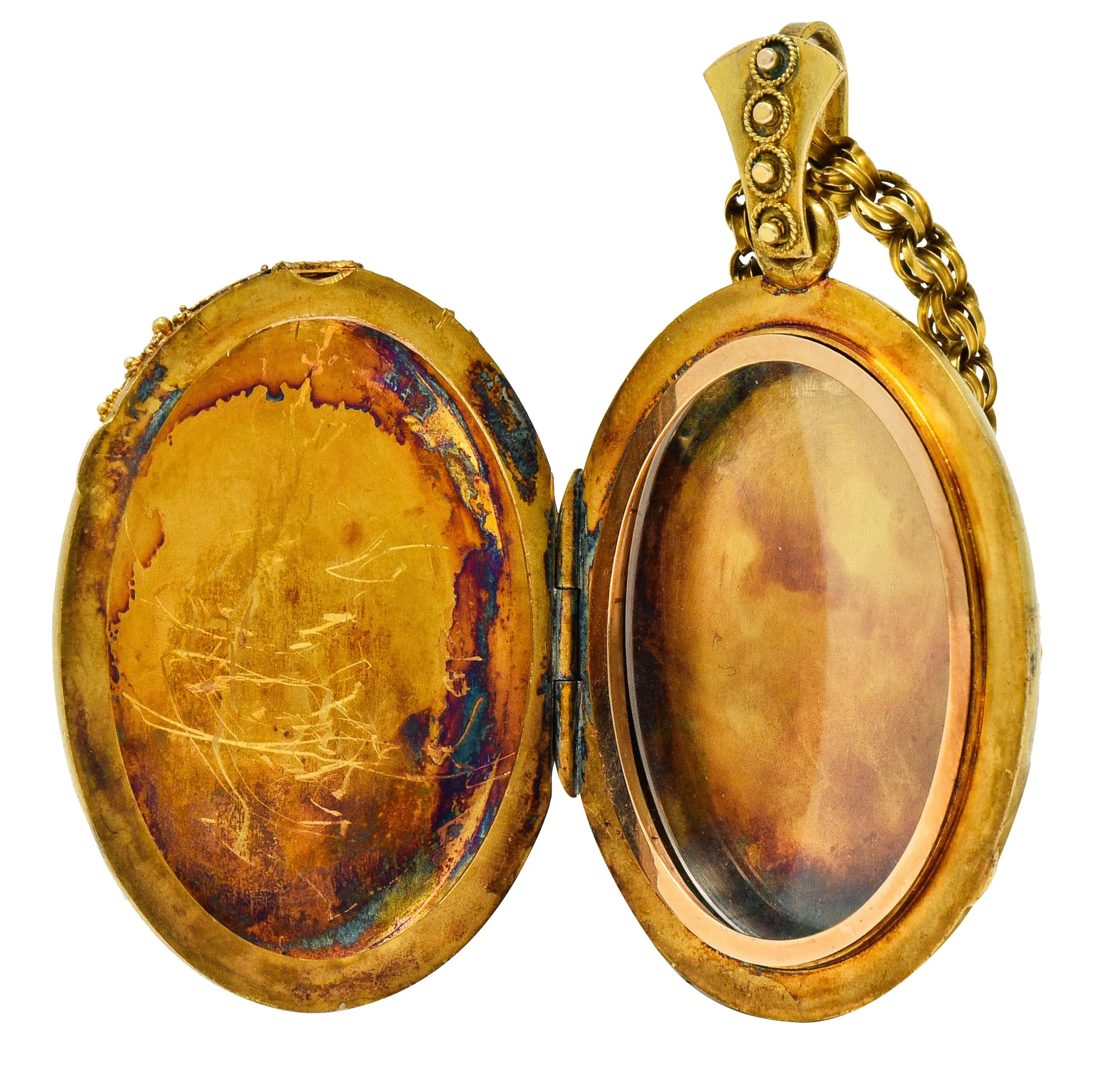 Victorian Etruscan Revival 14 & 18 Karat Gold Locket Necklace