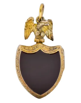 Victorian Hardstone 9 Karat Gold Eagle Shield Locket