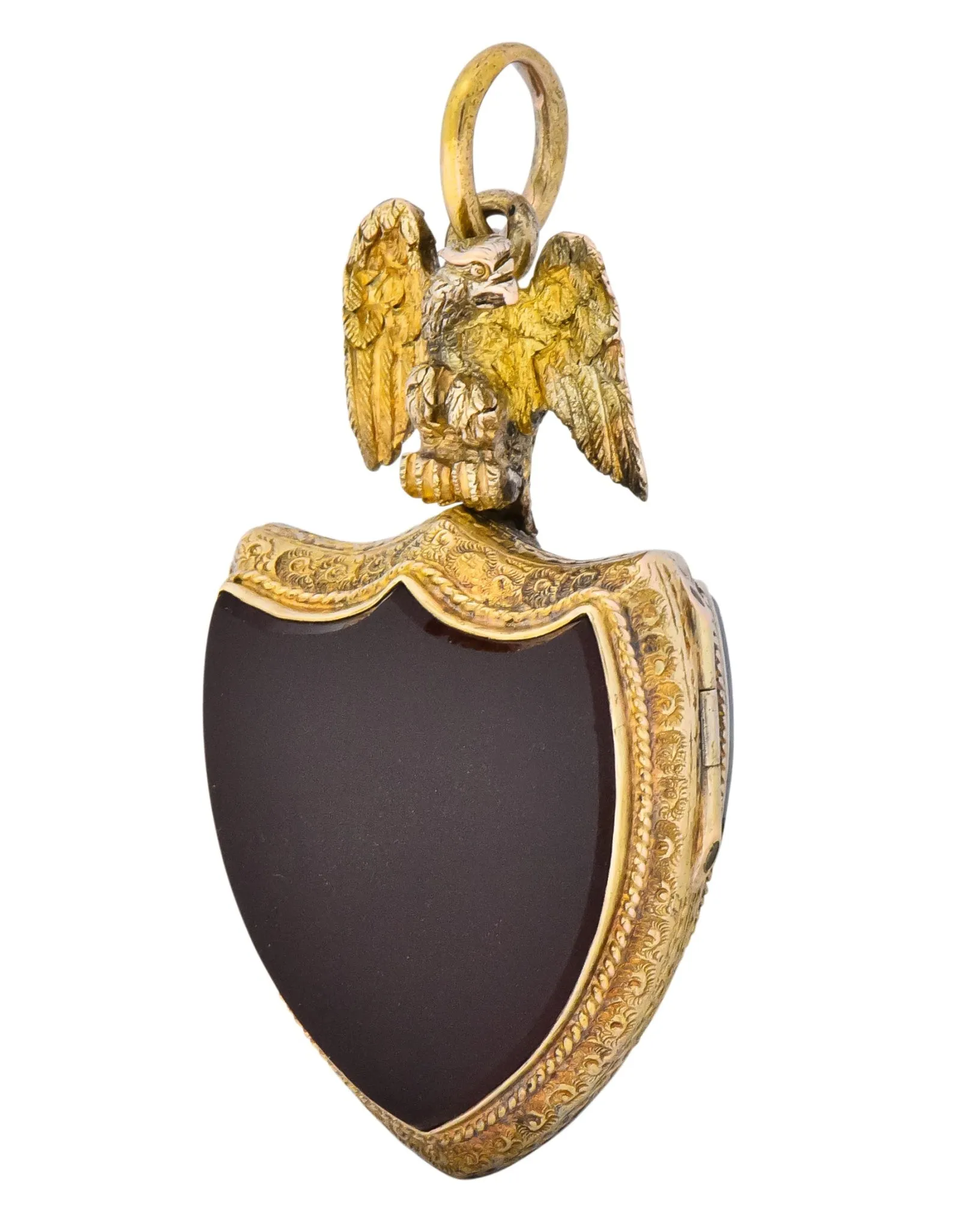 Victorian Hardstone 9 Karat Gold Eagle Shield Locket