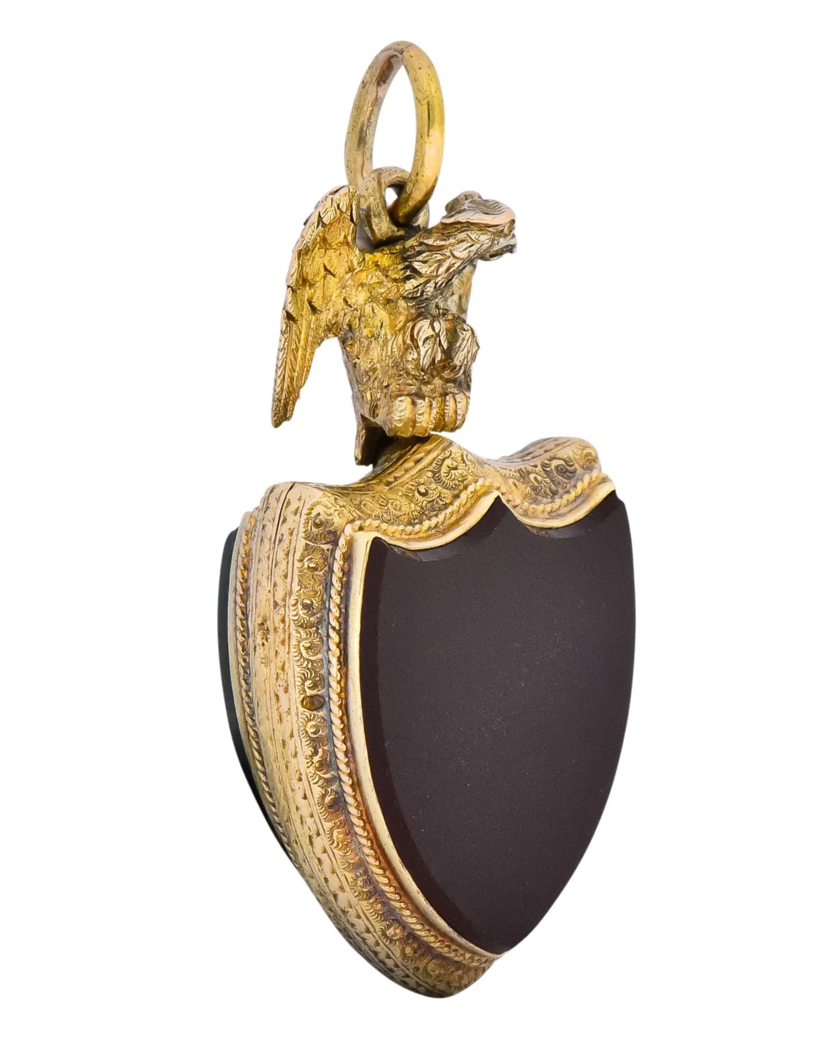 Victorian Hardstone 9 Karat Gold Eagle Shield Locket