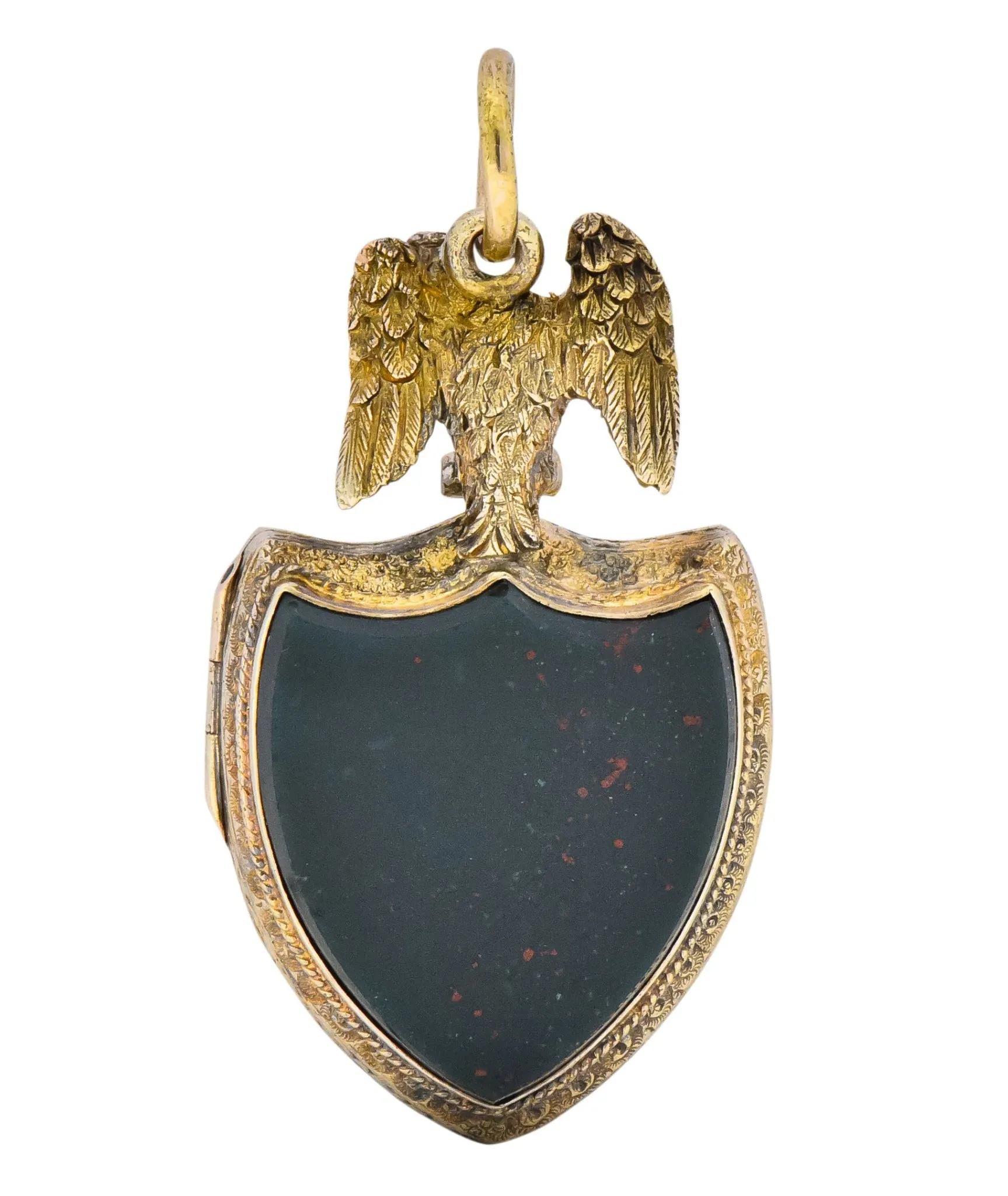 Victorian Hardstone 9 Karat Gold Eagle Shield Locket