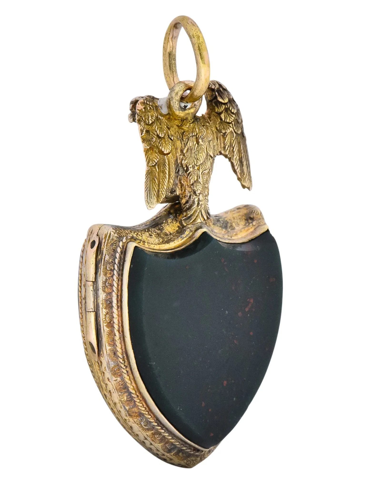 Victorian Hardstone 9 Karat Gold Eagle Shield Locket