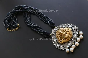 Victorian Kundan CZ Necklace - Grayish Blue