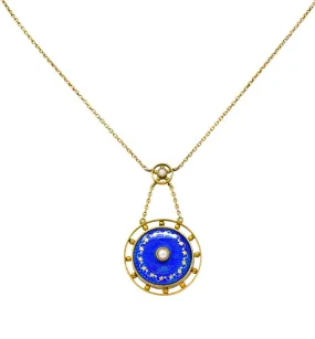 Victorian Pearl Enamel 14 Karat Yellow Gold Pendant Necklace