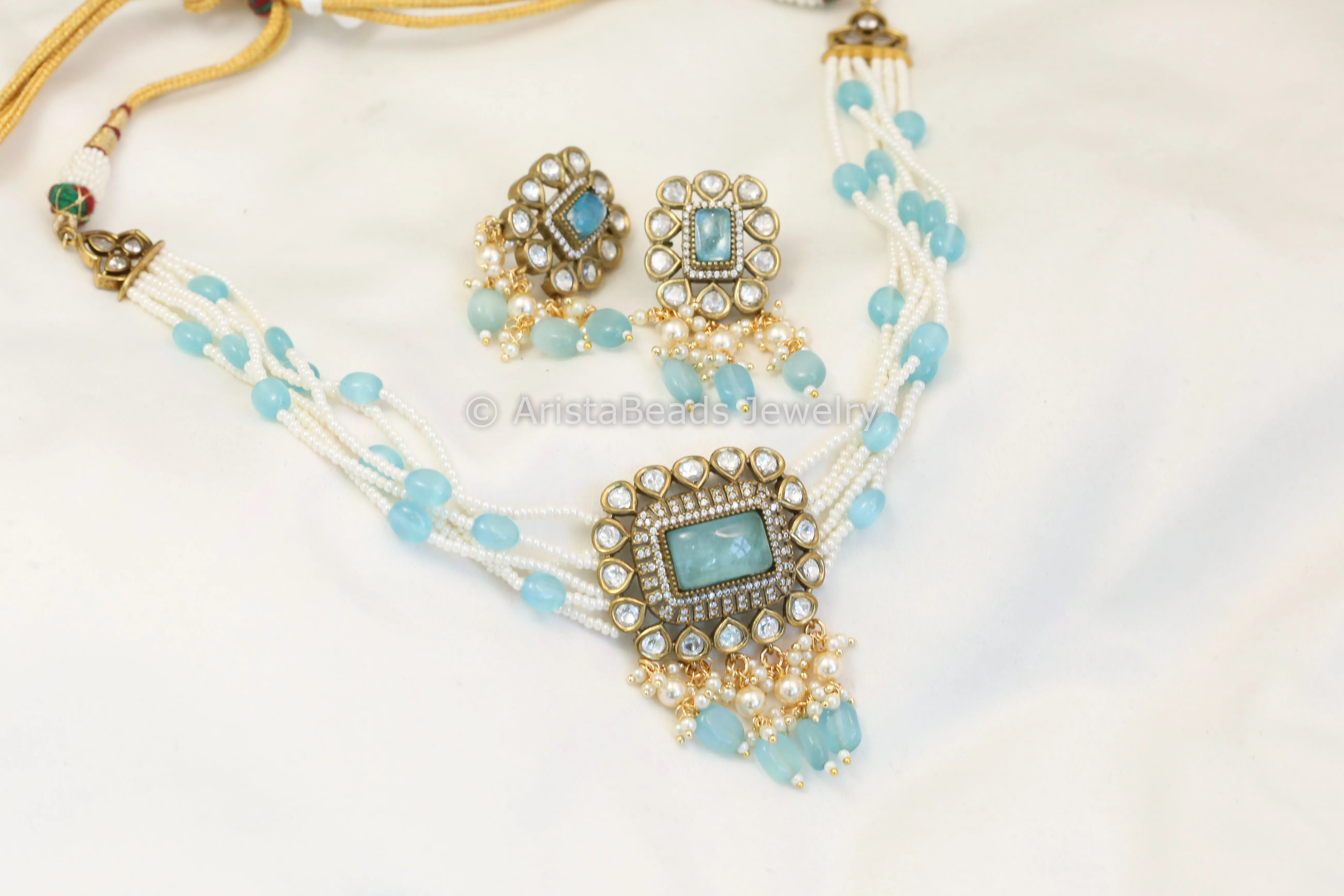 Victorian Uncut Kundan Choker Set - Blue