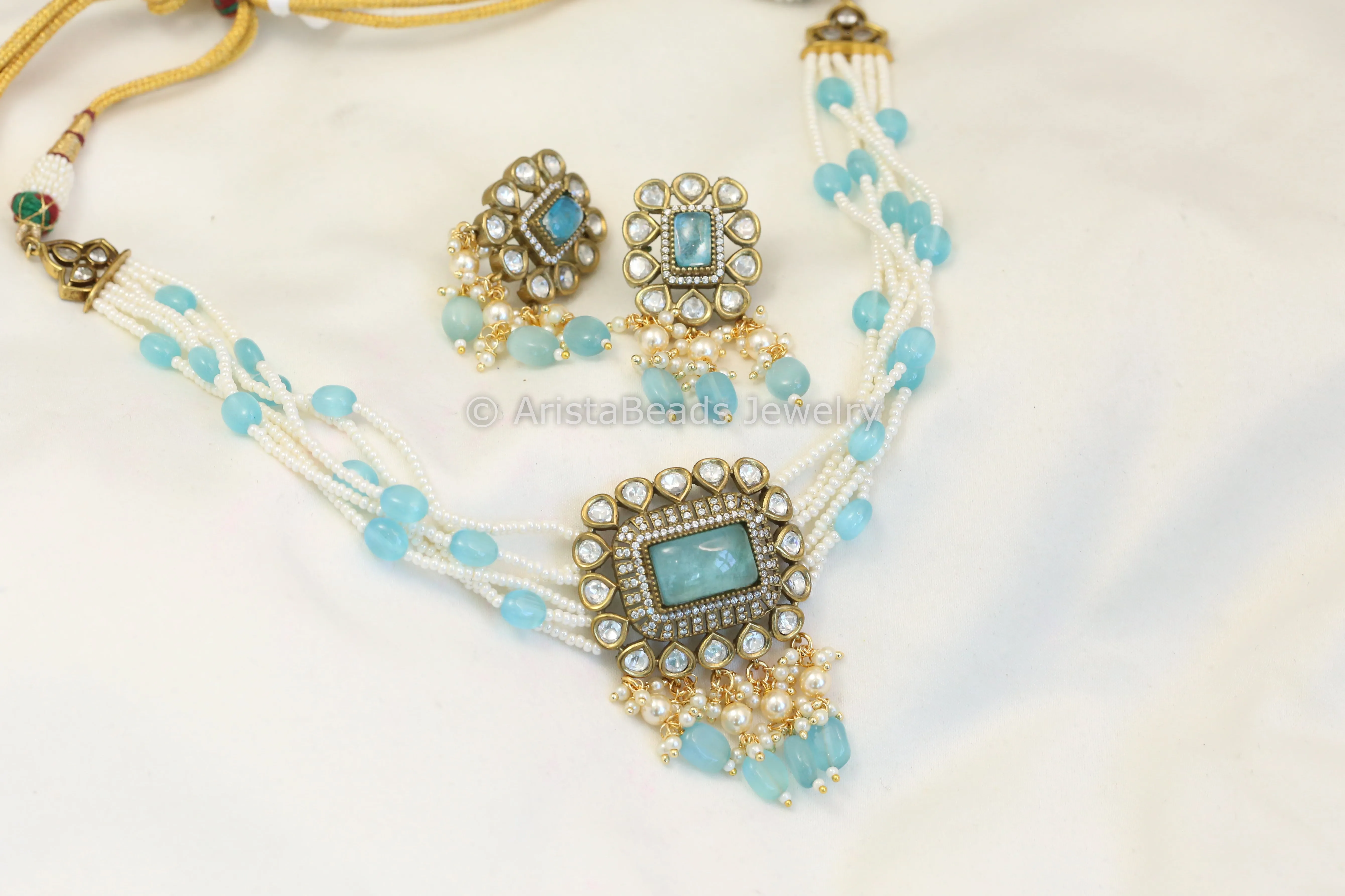 Victorian Uncut Kundan Choker Set - Blue