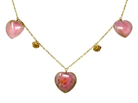 Victorian Watermelon Tourmaline 14 Karat Gold Heart Station Necklace